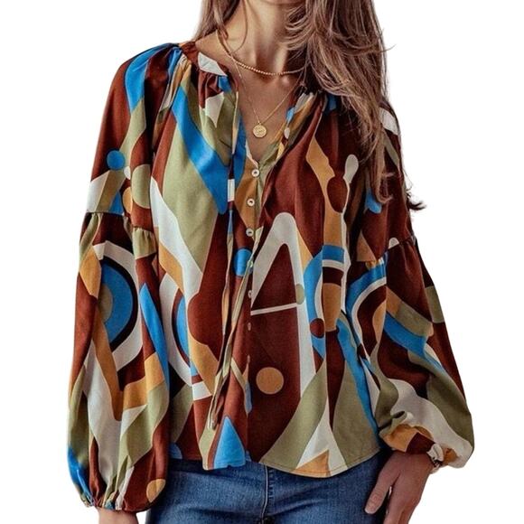 August Sky Abstract Print Blouse, Size Large, NWOT - Picture 1 of 7